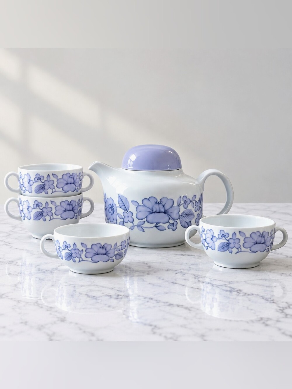 Vintage Arzberg Germany Hutschenreuther Floral Porcelain Teapot & Bouillon Cups